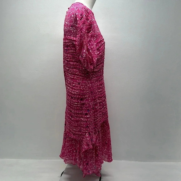 Tanya Taylor Carti Dress Ruffle Layered Midi Polka Dot Chiffon Silk Pink Size 4 - Picture 4 of 15